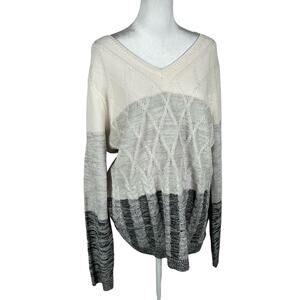 Napa Valley Color Block Cable Knit Sweater Long Sleeve Large Casual Business